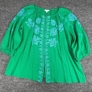J Jill Peasant Top Womens XL Linen Modal Boho Prairie Blouse Embroidered Vibrant